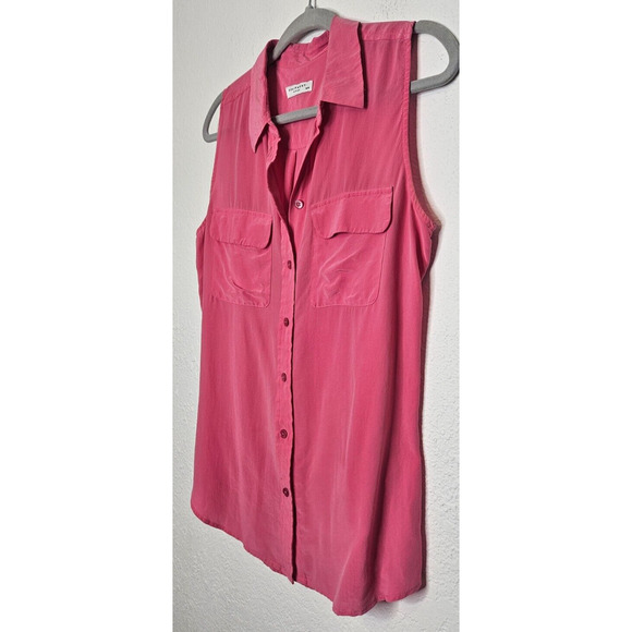 Equipment Femme Women Signature Silk Blouse Medium Pink Button Up Sleeveless Top - Picture 3 of 9